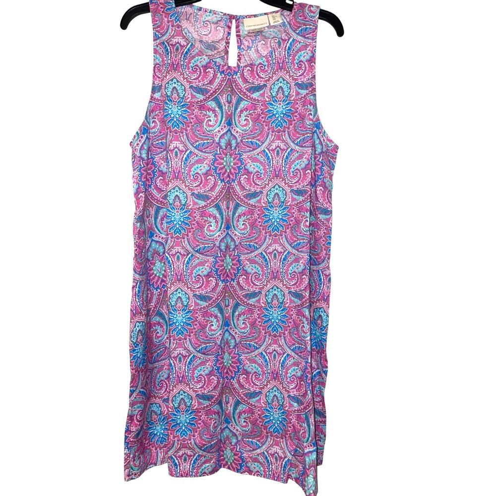 Cynthia Rowley size Large Linen Paisley Sleeveless Spring Shift Dress